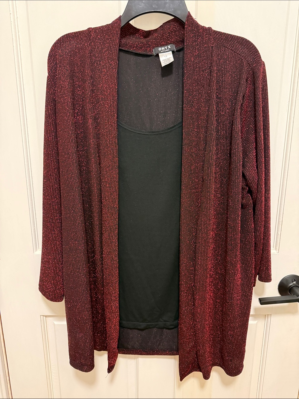 Onyx Open-Front Sparkle Cardigan - Deep Burgundy